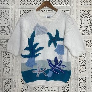 Vintage Cervelle Beachy Nautical Ocean‎ Knit Short Sleeve Sweater Sz Small